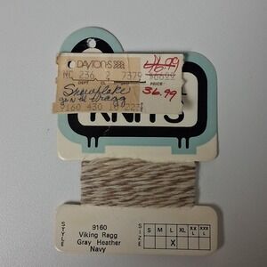 Vintage 1970s Woolrich Knits Yarn Sample Card Viking Ragg Gray Heather Navy 70s